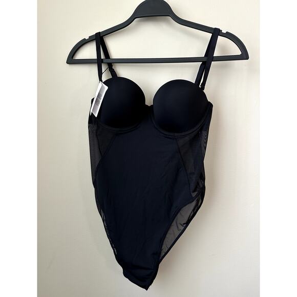 $260 Wolford Stretch Silk Bodysuit NEW Wired Bodysuit in Black Size MB - Picture 2 of 12